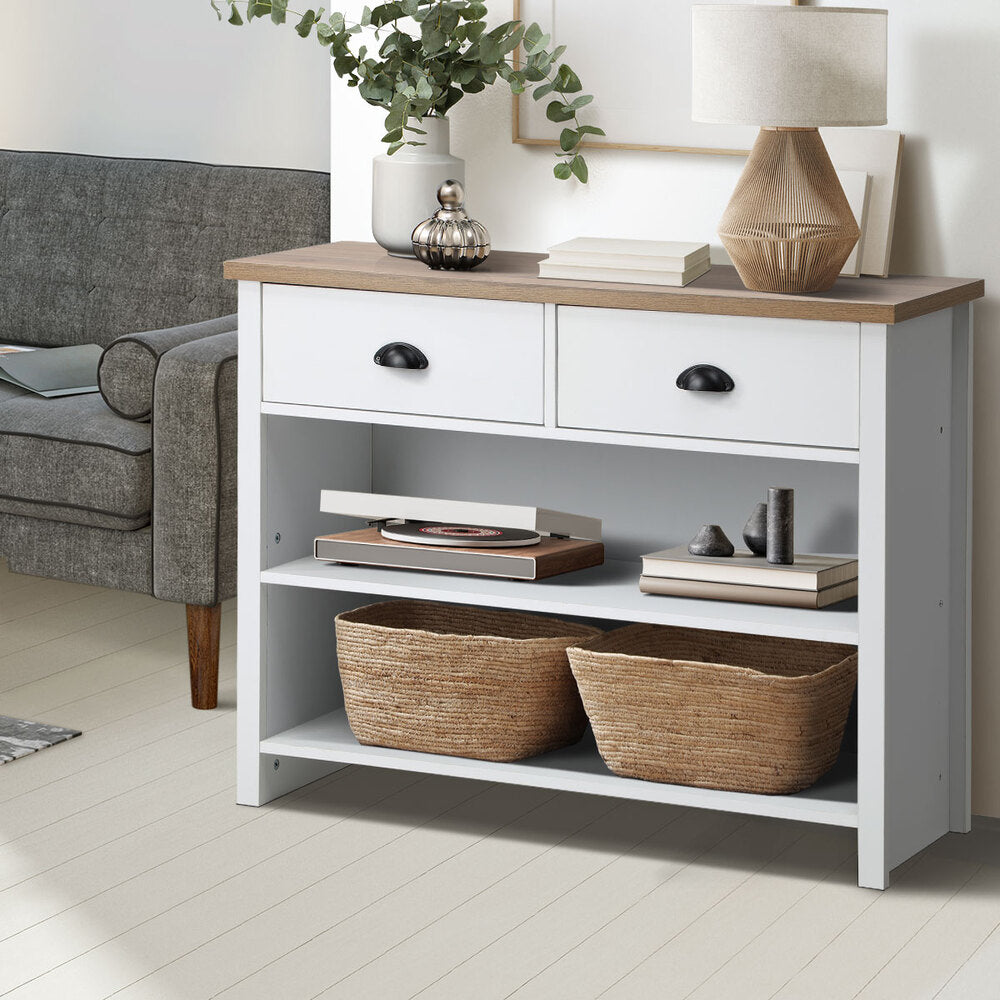 Oikiture Console Table Wood with 2 Drawers