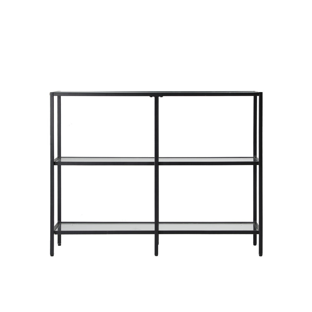 Oikiture Console Table Tempered Glass 3 Shelves Black