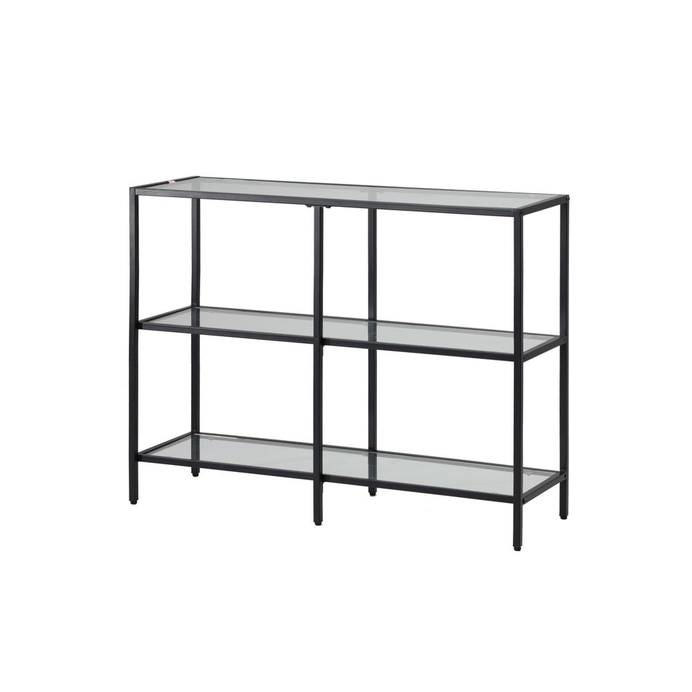 Oikiture Console Table Tempered Glass 3 Shelves Black