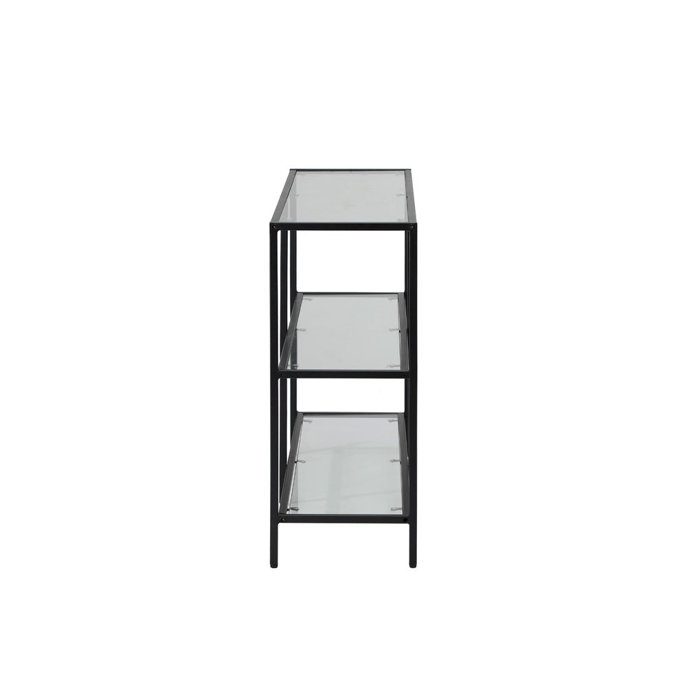 Oikiture Console Table Tempered Glass 3 Shelves Black