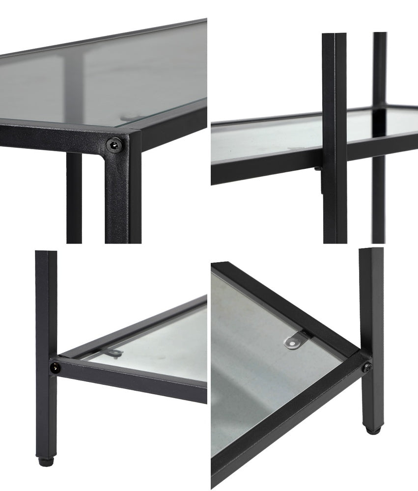 Oikiture Console Table Tempered Glass 3 Shelves Black