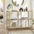 Oikiture Console Table Tempered Glass 3 Shelves Gold