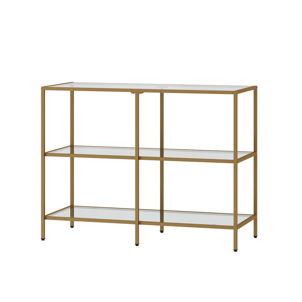 Oikiture Console Table Tempered Glass 3 Shelves Gold