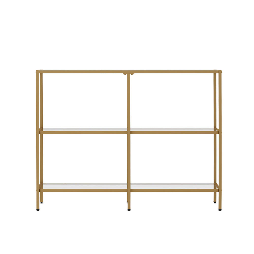 Oikiture Console Table Tempered Glass 3 Shelves Gold