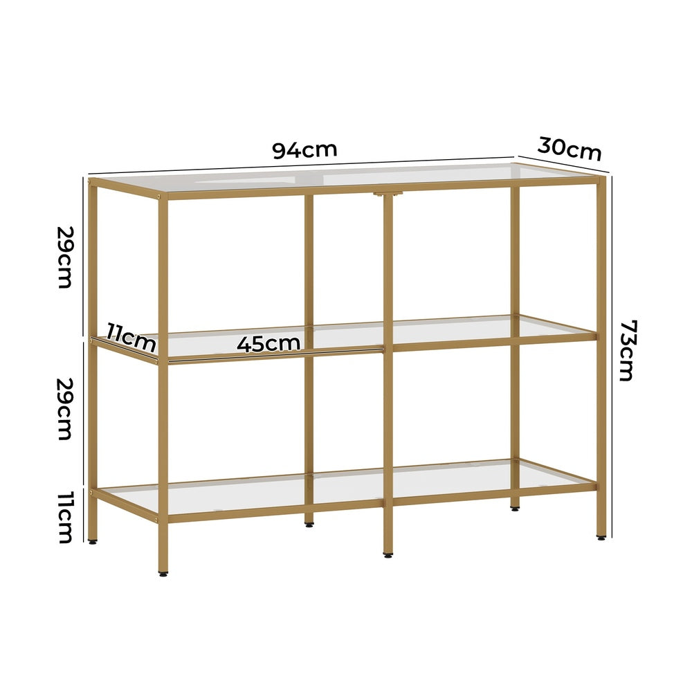 Oikiture Console Table Tempered Glass 3 Shelves Gold