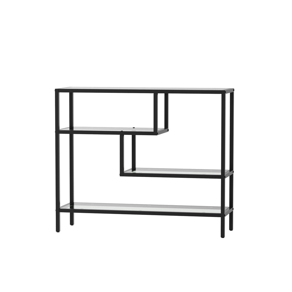 Oikiture Console Table Tempered Glass 4 Shelves Black