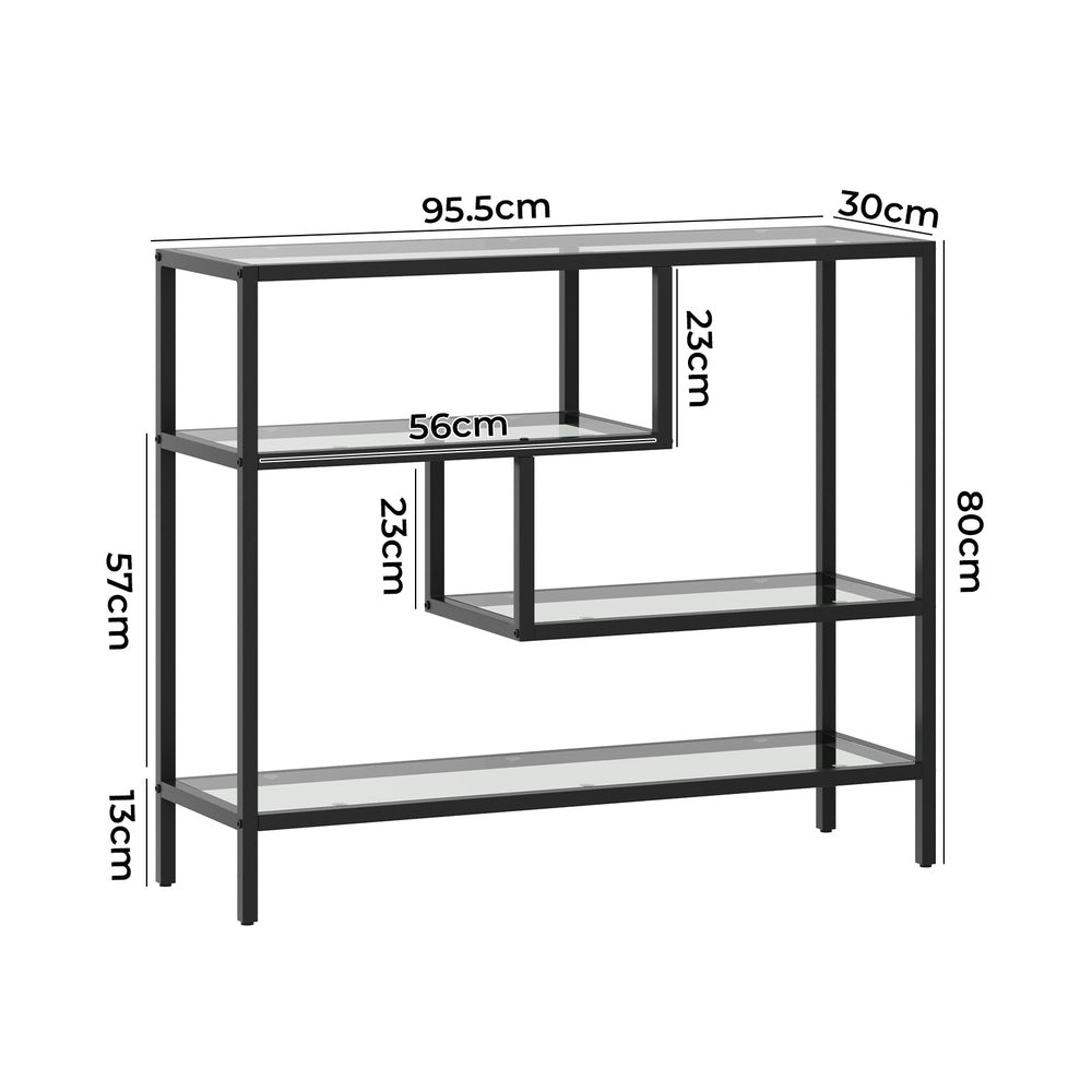 Oikiture Console Table Tempered Glass 4 Shelves Black