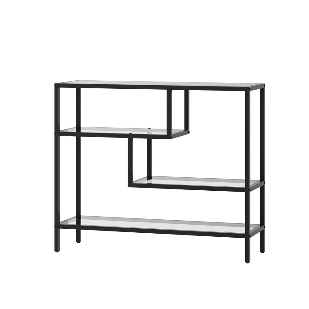 Oikiture Console Table Tempered Glass 4 Shelves Black