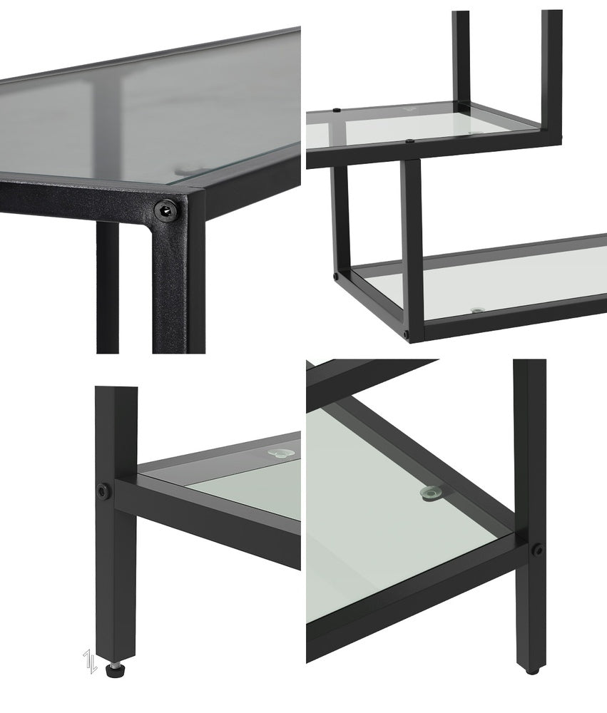 Oikiture Console Table Tempered Glass 4 Shelves Black