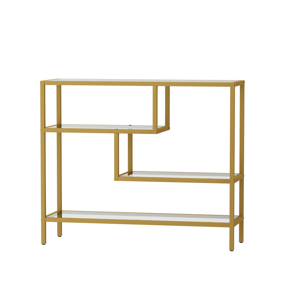 Oikiture Console Table Tempered Glass 4 Shelves Gold