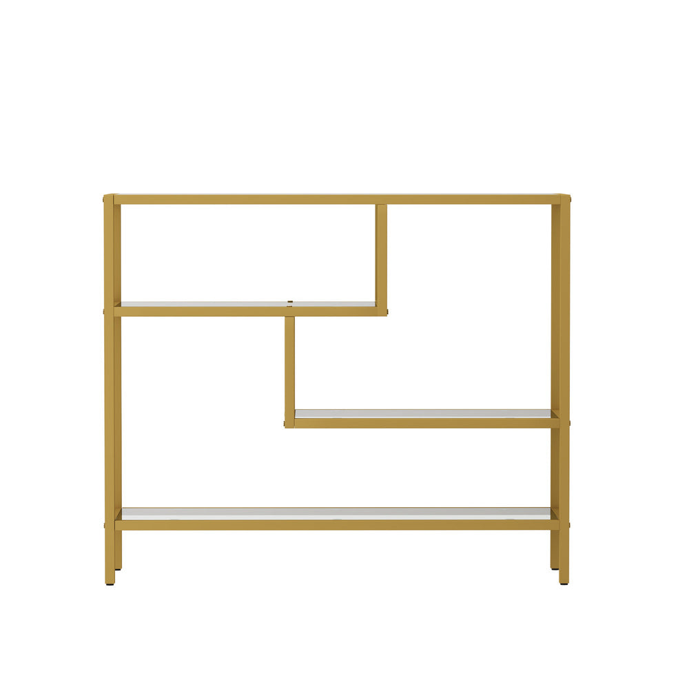 Oikiture Console Table Tempered Glass 4 Shelves Gold