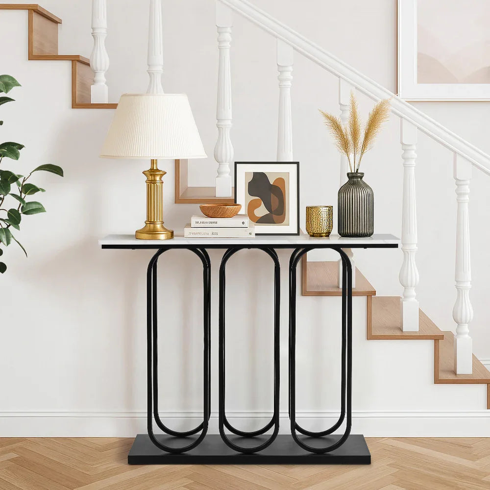 Console Table Faux Marble Effect Entry Hallway Display Black