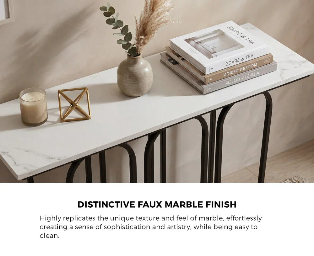 Console Table Faux Marble Effect Entry Hallway Display Black