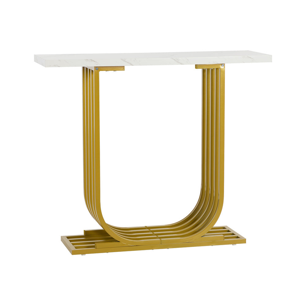 Console Table Hallway Desk Marble Effect Tabletop White&Gold