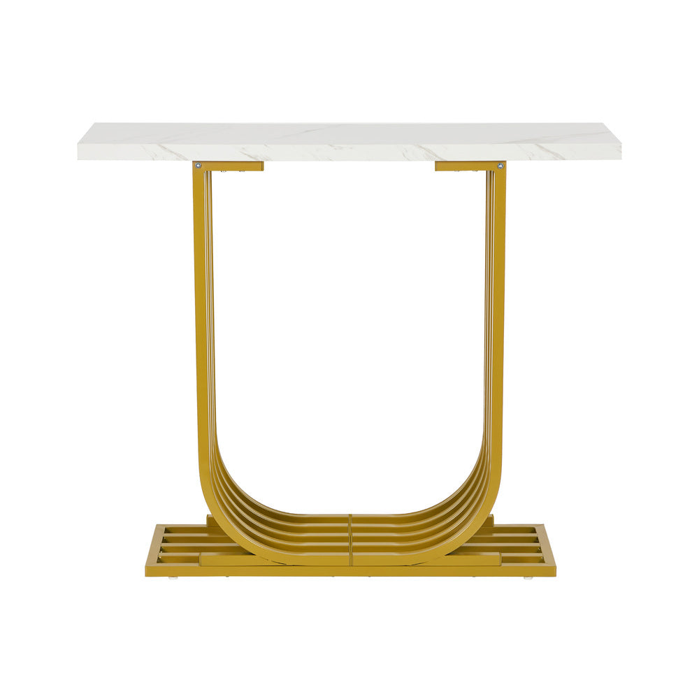 Console Table Hallway Desk Marble Effect Tabletop White&Gold