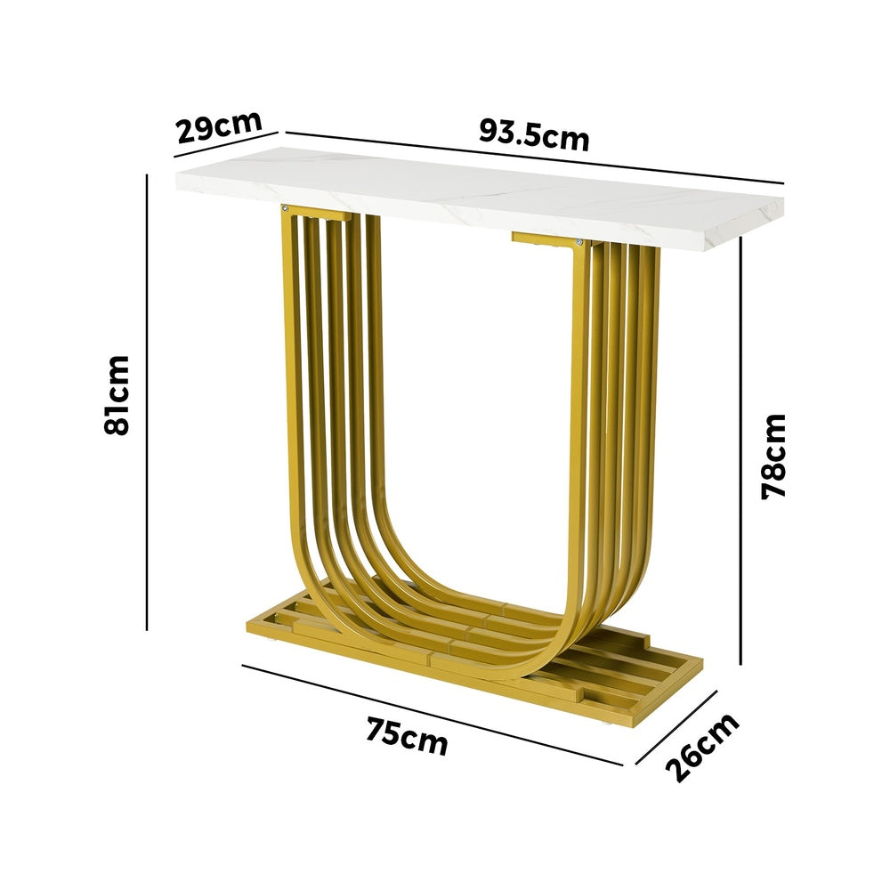Console Table Hallway Desk Marble Effect Tabletop White&Gold
