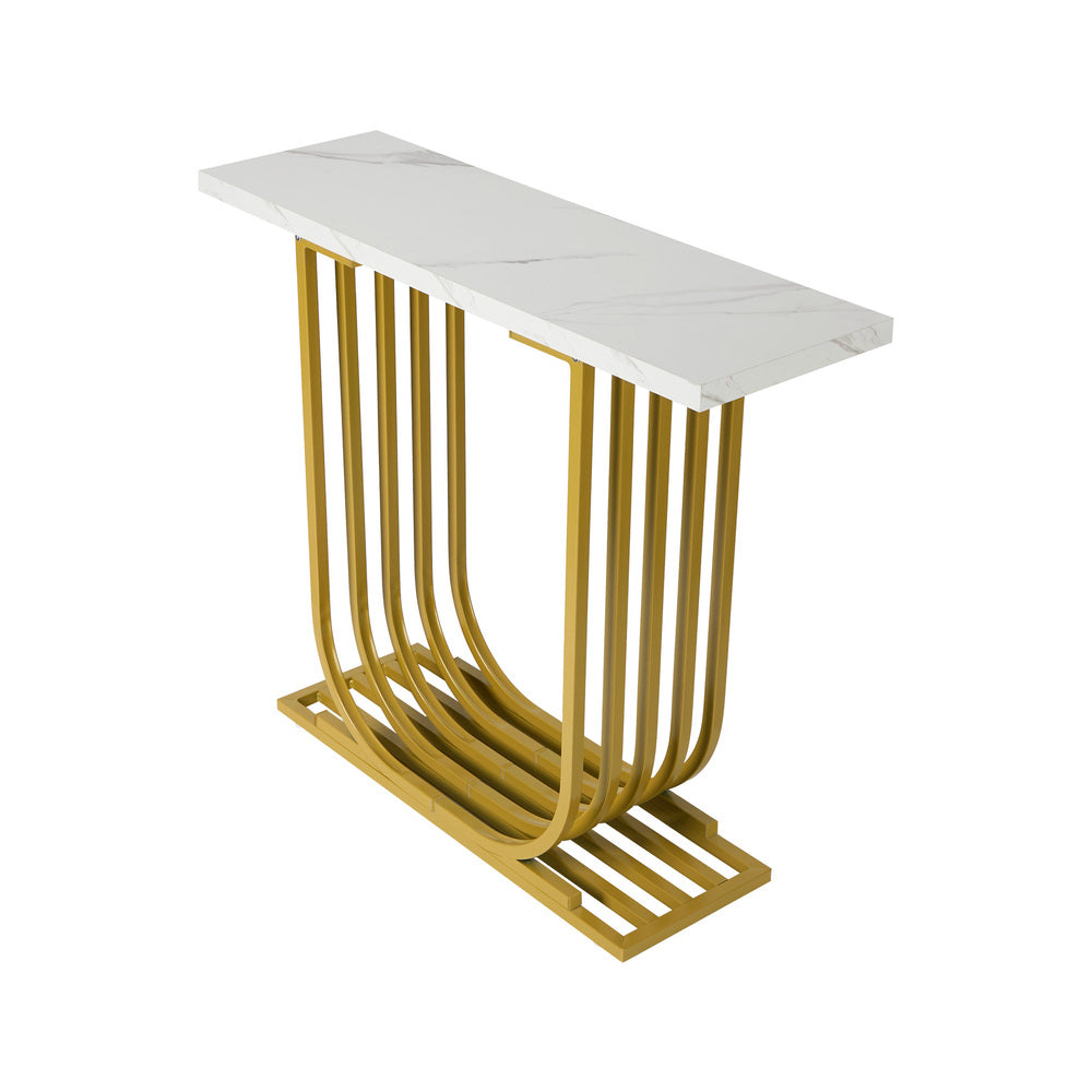 Console Table Hallway Desk Marble Effect Tabletop White&Gold
