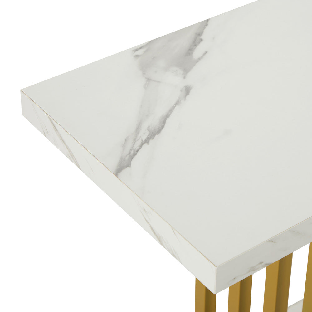 Console Table Hallway Desk Marble Effect Tabletop White&Gold