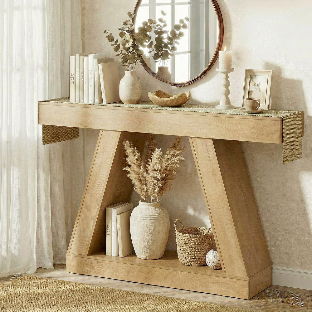 Console Table with Thick 10cm Top & Natural Wood‑Look Finish – Natural