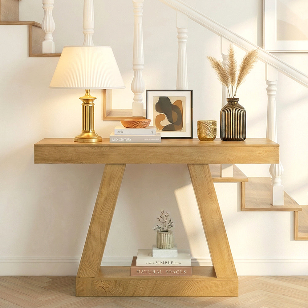 Console Table with Thick 10cm Top & Natural Wood‑Look Finish – Natural