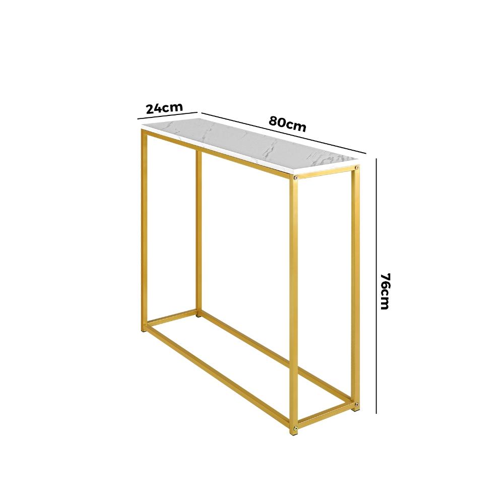Console Table Marble-look Iron Gold&White