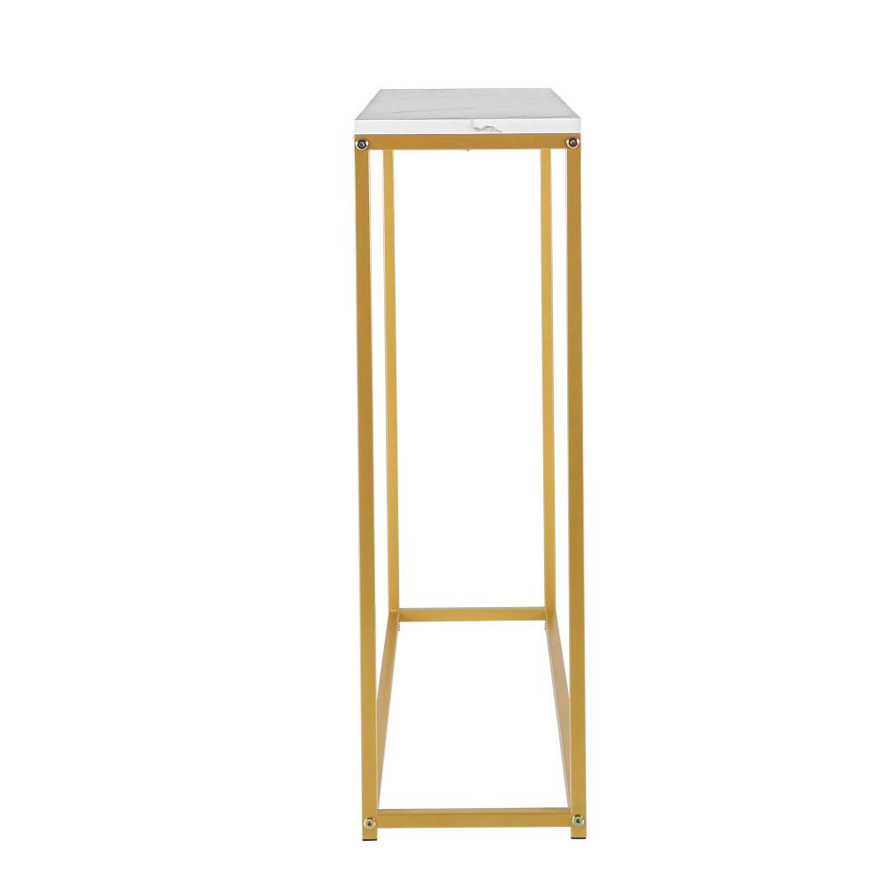 Console Table Marble-look Iron Gold&White