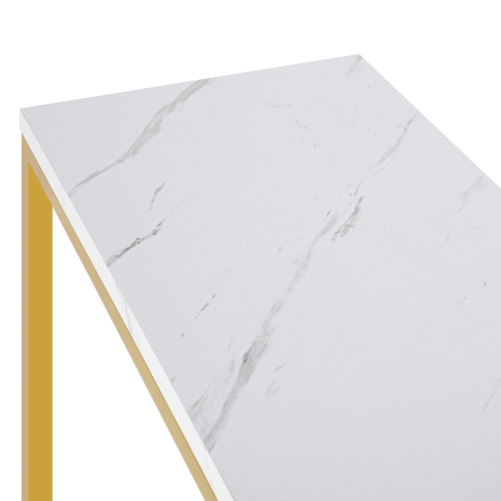 Console Table Marble-look Iron Gold&White