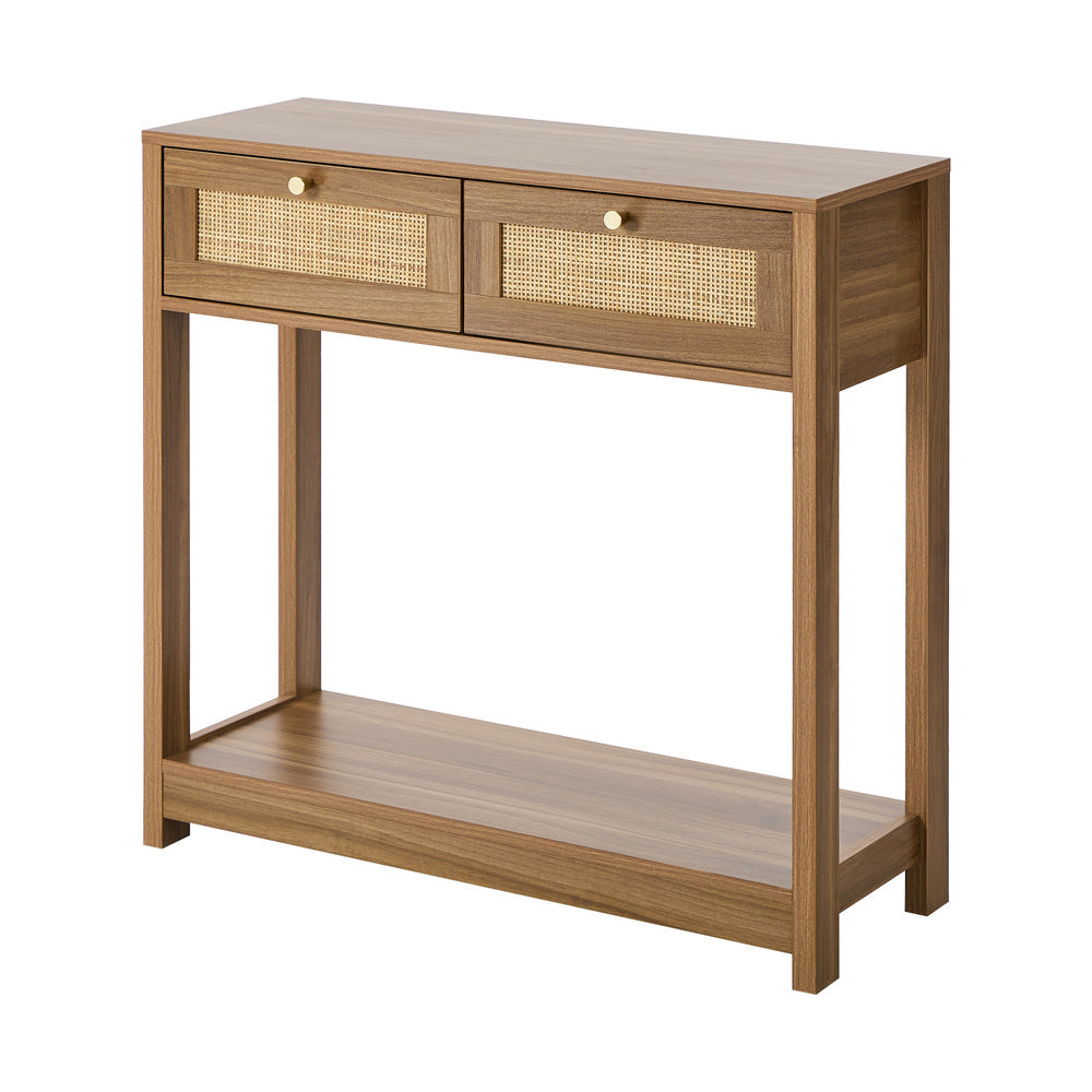 Oikiture Console Table 2 Drawer Hallway Display Shelf Oak