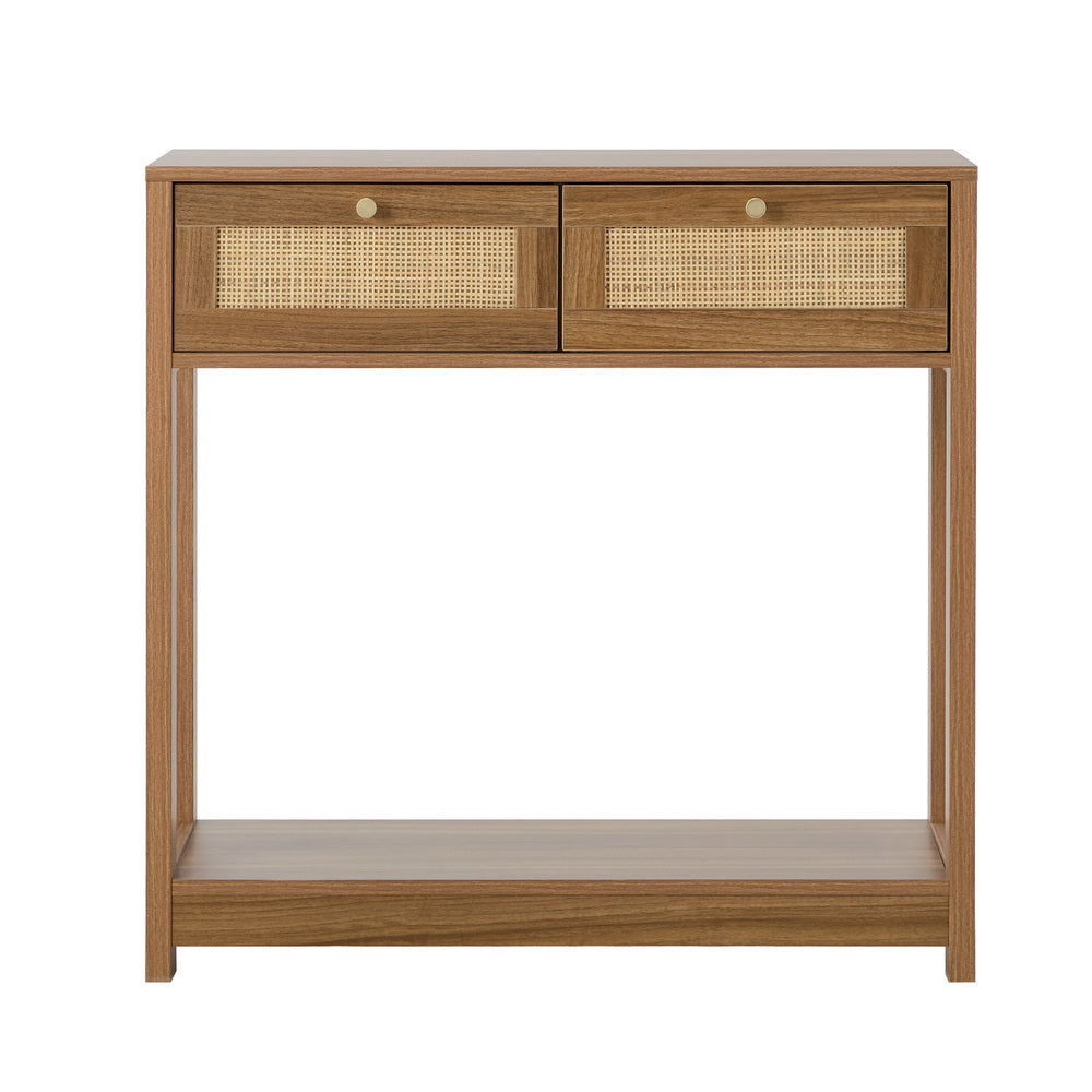 Oikiture Console Table 2 Drawer Hallway Display Shelf Oak