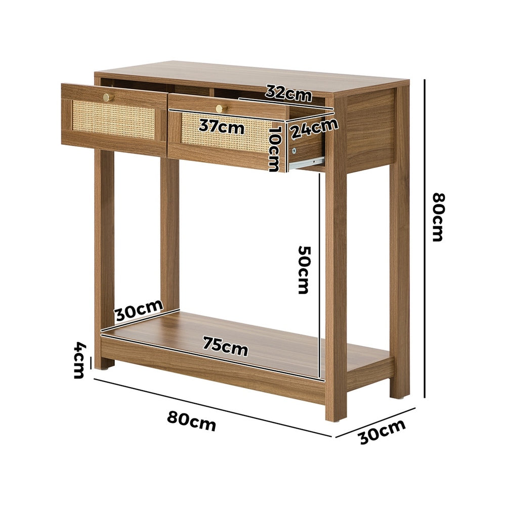 Oikiture Console Table 2 Drawer Hallway Display Shelf Oak
