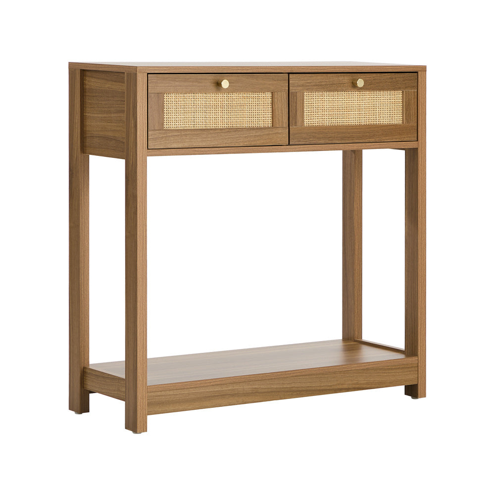 Oikiture Console Table 2 Drawer Hallway Display Shelf Oak
