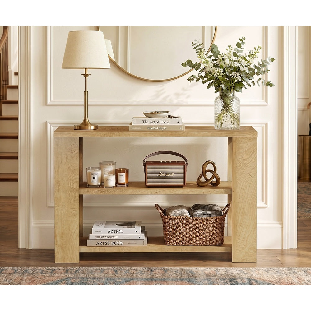 Oikiture Console Table 120cm 2 Open Shelves Entryway Hallway Hall Table Natural