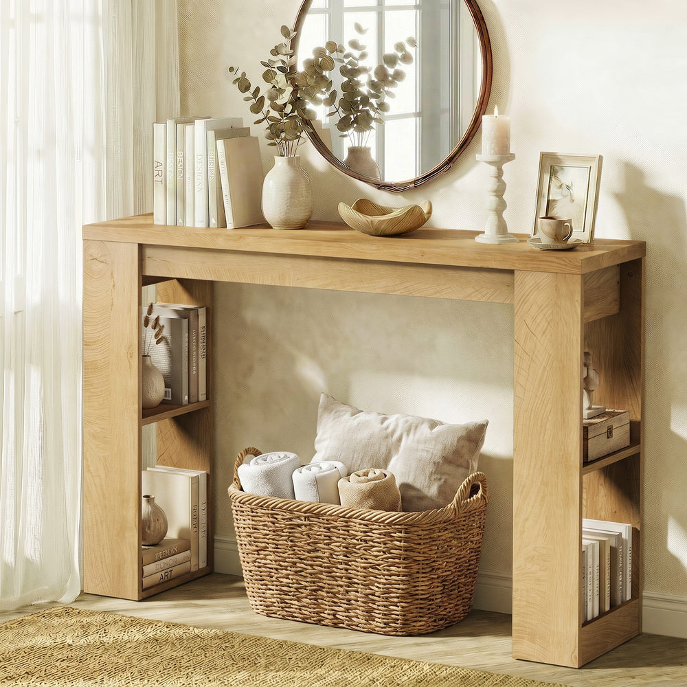 Oikiture Modern Console Table Display Shelf Entryway Decor Natural