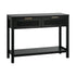Console Table Black – 2 Drawers, Faux Rattan Fronts, Shelf, 100cm