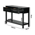 Console Table Black – 2 Drawers, Faux Rattan Fronts, Shelf, 100cm