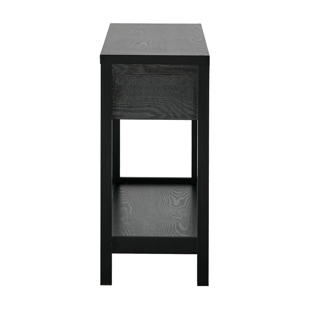 Console Table Black – 2 Drawers, Faux Rattan Fronts, Shelf, 100cm