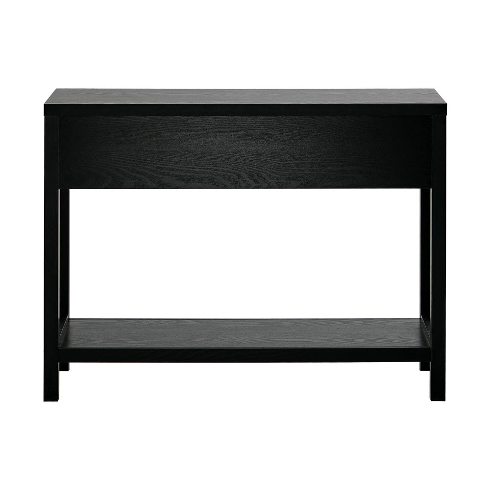 Console Table Black – 2 Drawers, Faux Rattan Fronts, Shelf, 100cm