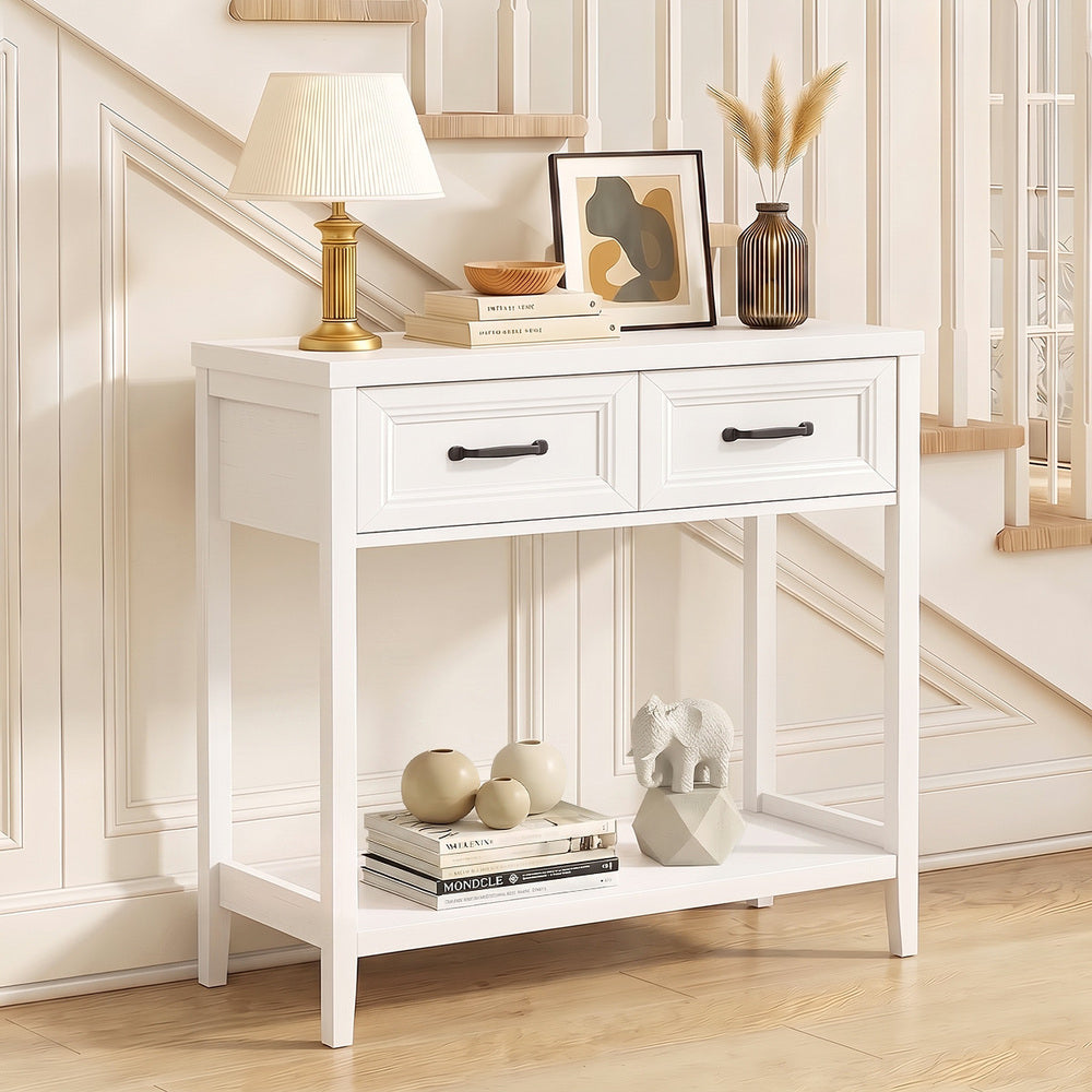 Oikiture Console Table 2 Drawers Hallway Entryway Furniture White
