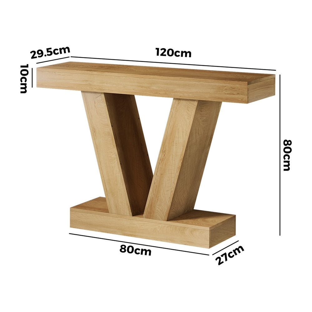 Oikiture Console Table Narrow Sofa Table V-Shape Storage Natural