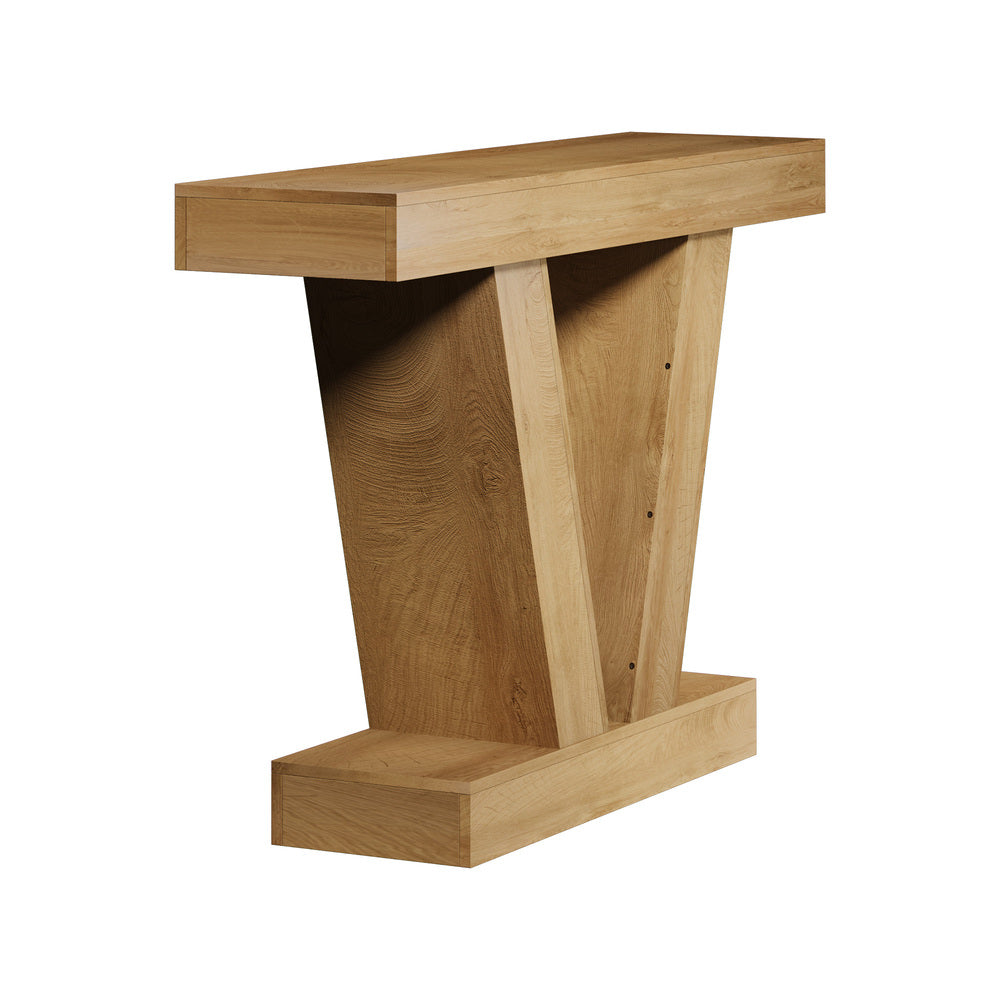 Oikiture Console Table Narrow Sofa Table V-Shape Storage Natural