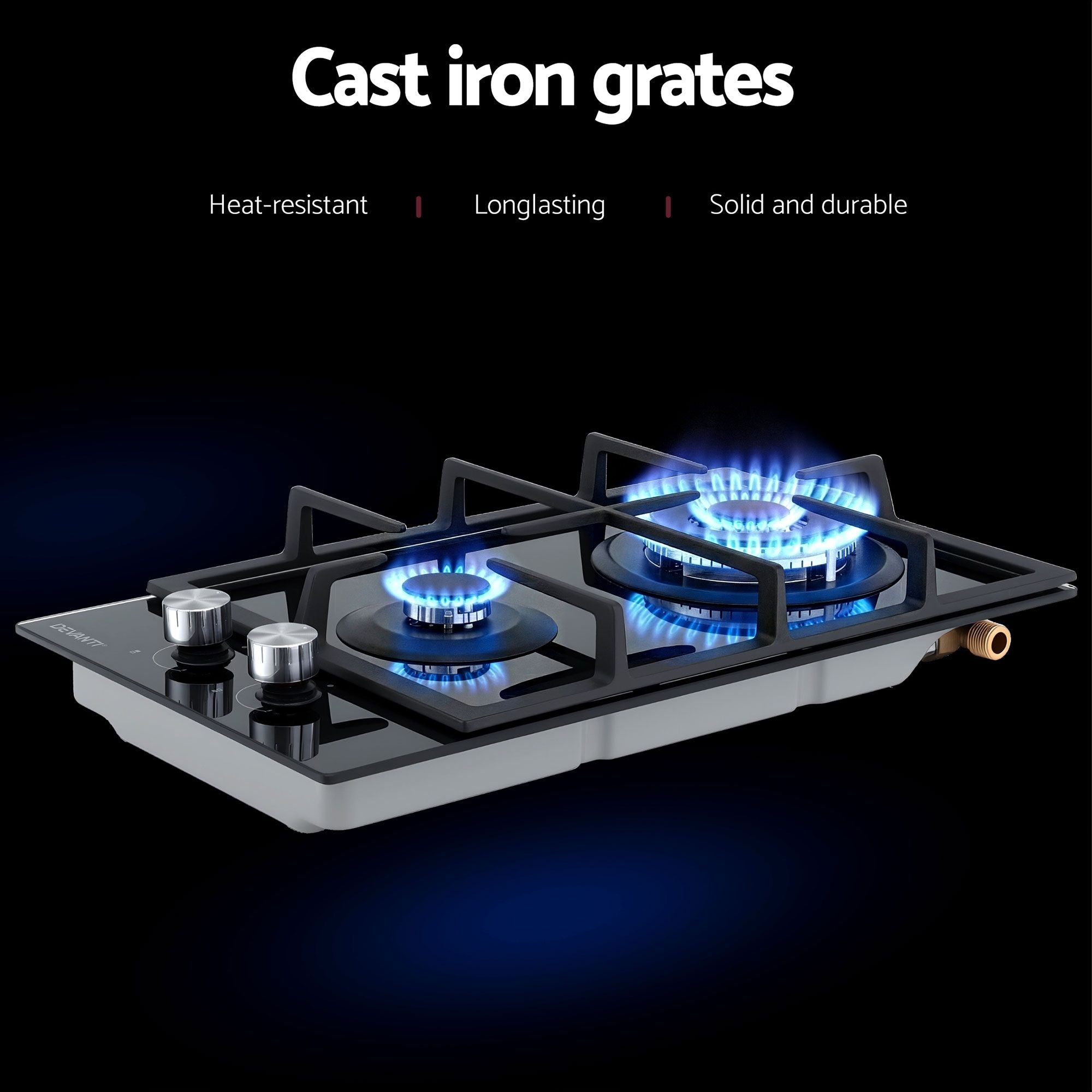 Gas Cooktop 30cm 2 Burner Built-in Stove Glass Cook Top NG LPG Wok Burner