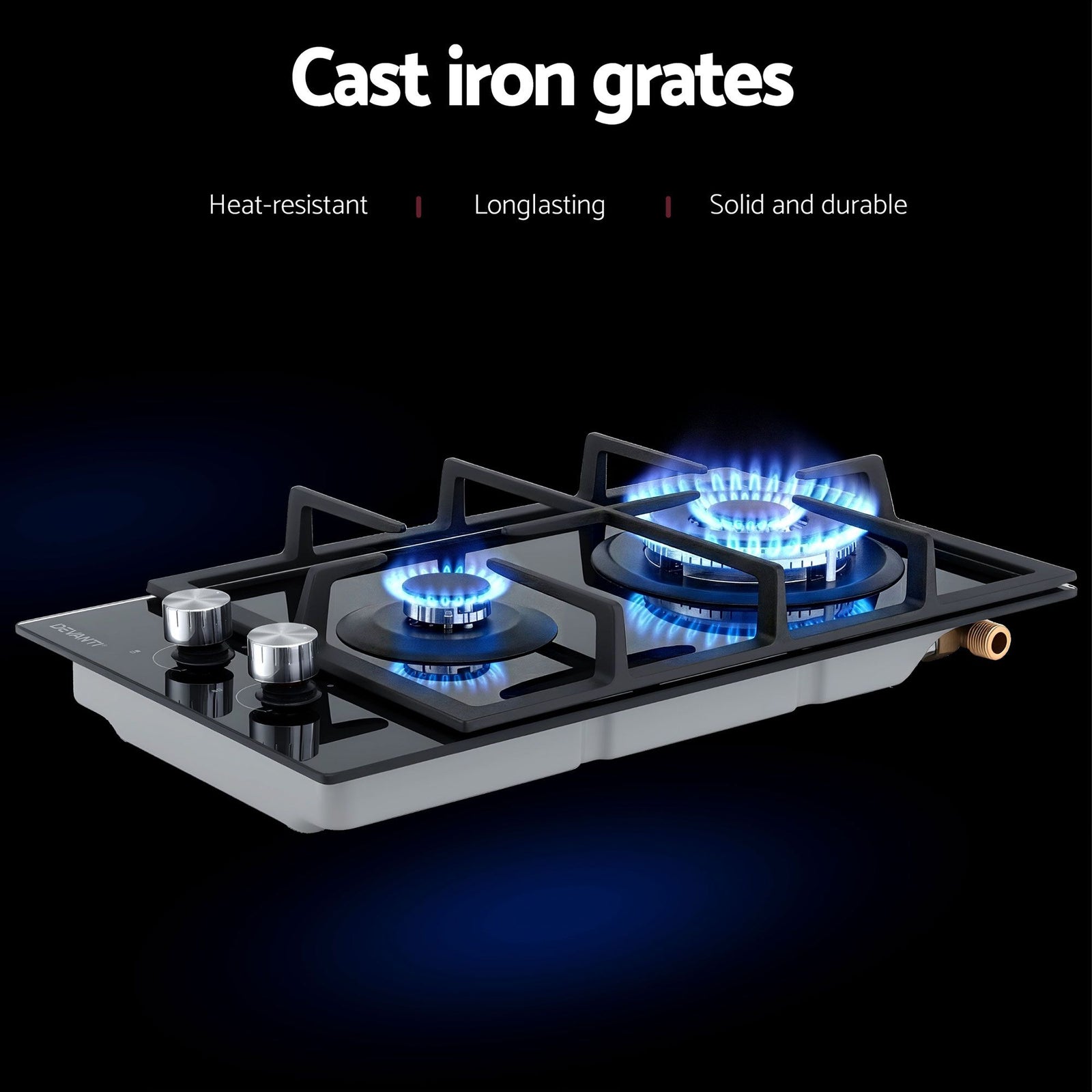 Gas Cooktop 30cm 2 Burner Built-in Stove Glass Cook Top NG LPG Wok Burner