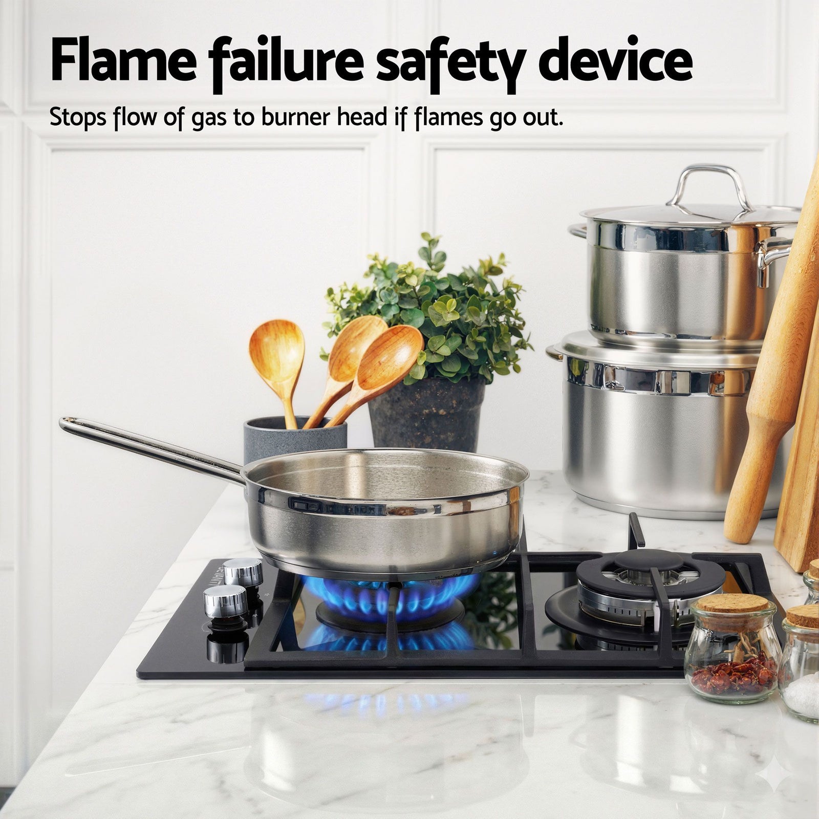 Gas Cooktop 30cm 2 Burner Built-in Stove Glass Cook Top NG LPG Wok Burner