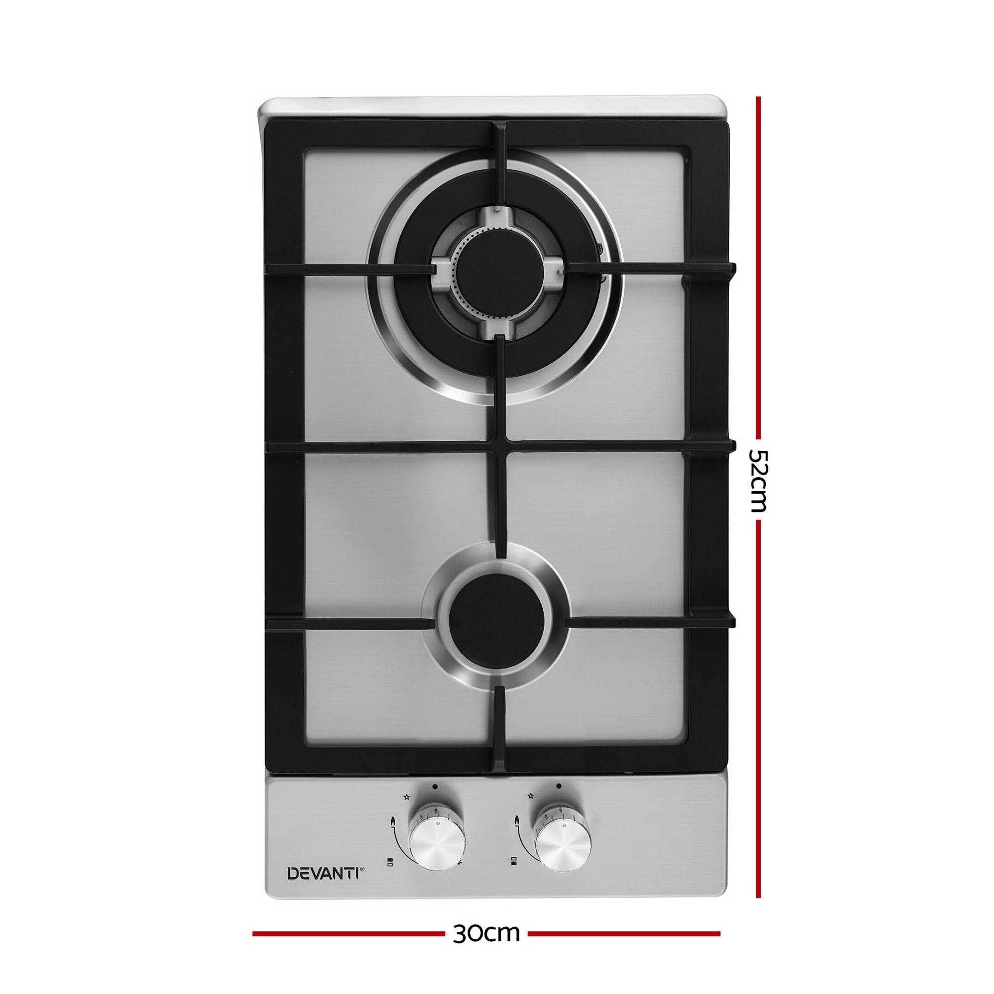 Gas Cooktop 30cm 2 Burner Silver