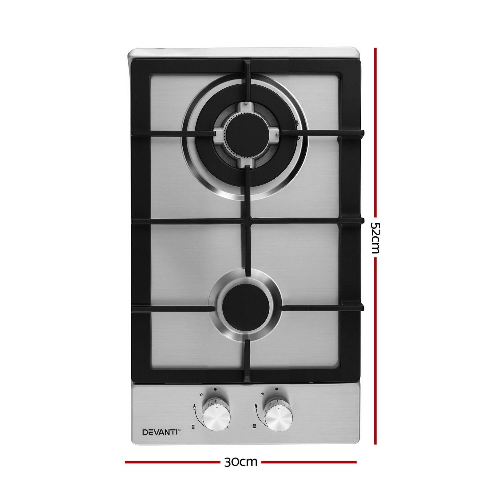Gas Cooktop 30cm 2 Burner Silver