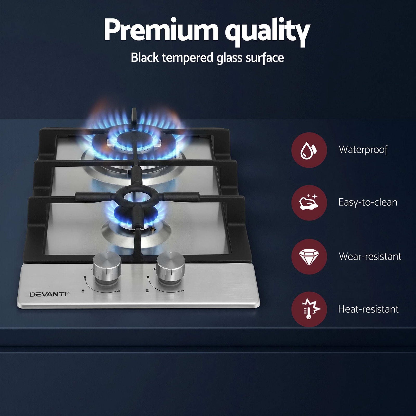 Gas Cooktop 30cm 2 Burner Silver