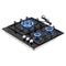 Devanti 60cm 3 Burner Gas Cooktop, Black Glass Hob, Cast Iron Trivets, LPG/NG
