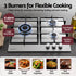 Devanti 59cm Gas Cooktop 3 Burner Knob Control Stainless Steel Hob Silver