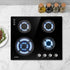 60cm 4 Burner Gas Cooktop Black Glass Built-in Kitchen Stove