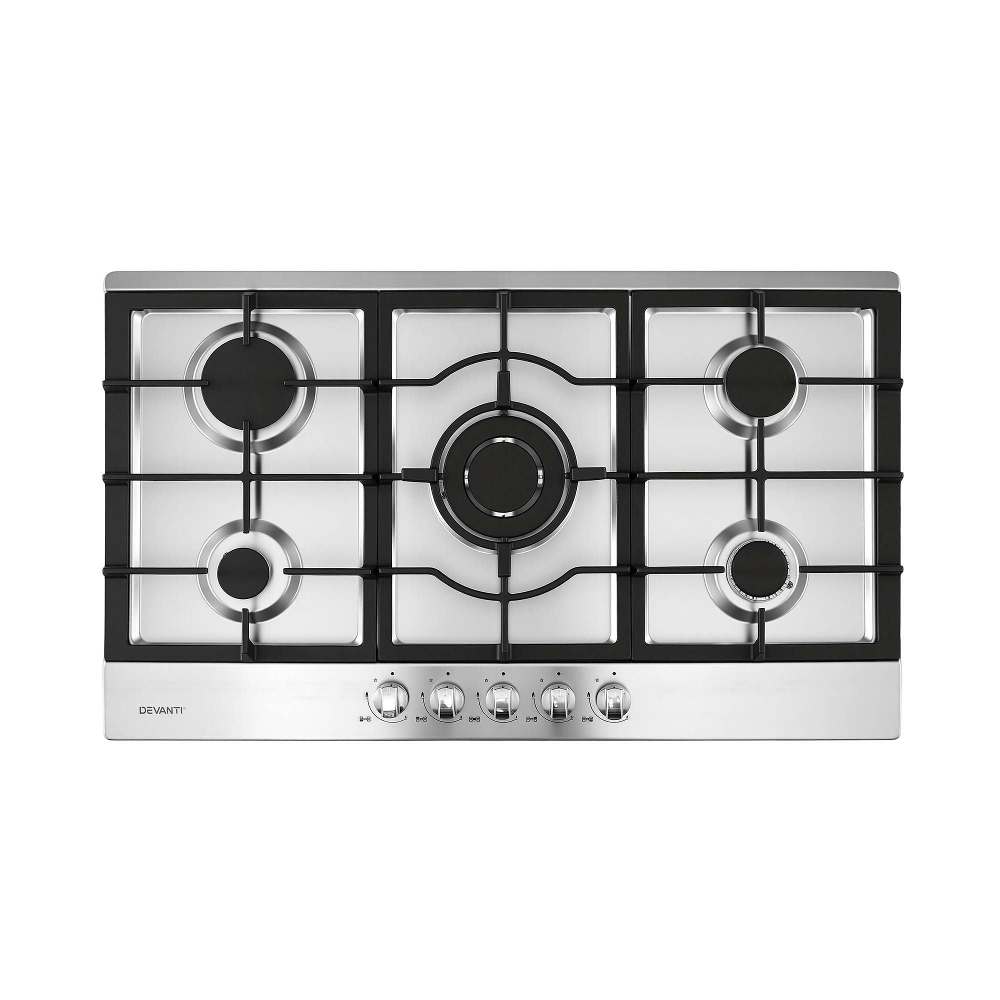 90cm Gas Cooktop 5 Burner – Stainless Steel LPG/NG Triple Crown Silver